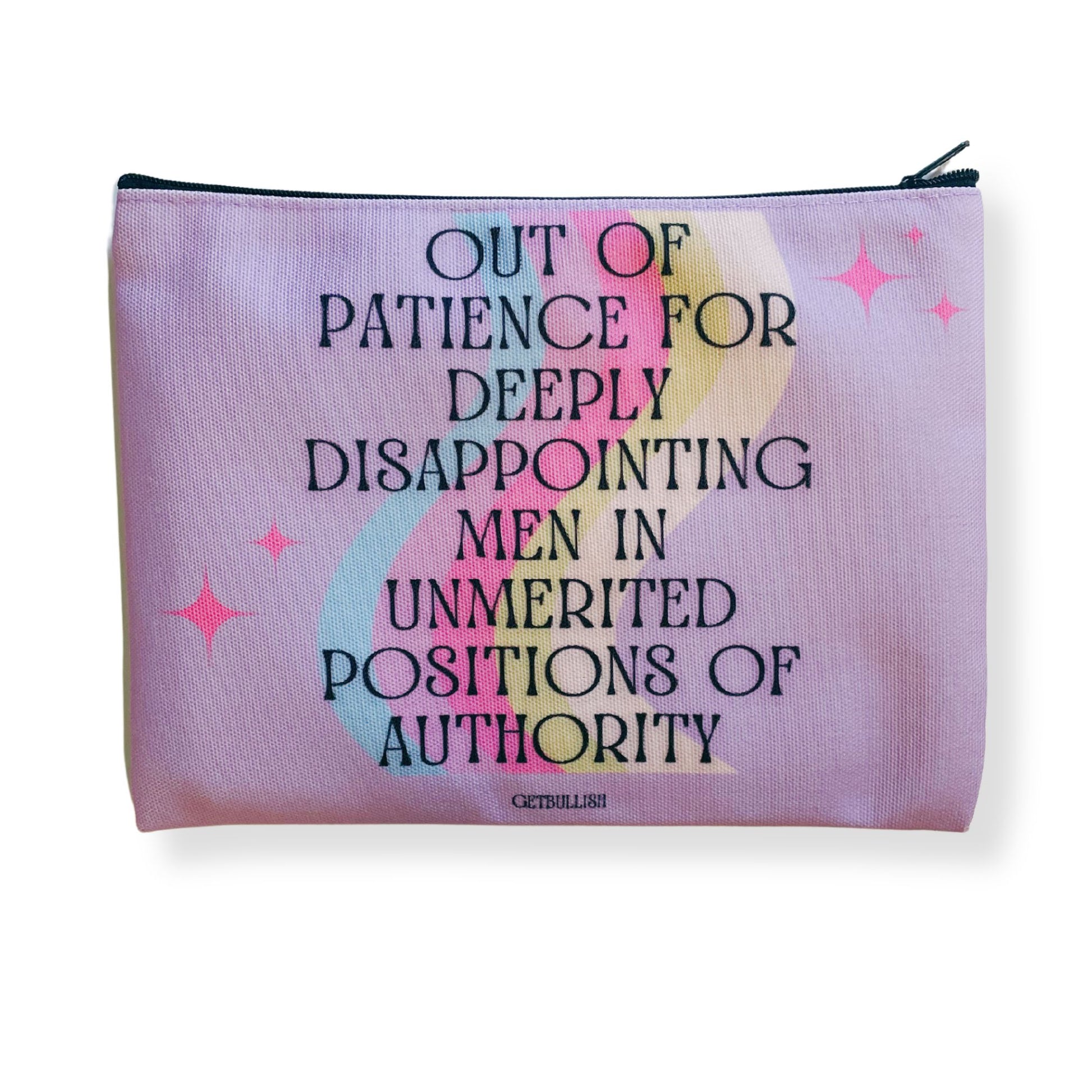 GetBullish Out of Patience with Disappointing Men Feminist Canvas Zipper Pouch 9.5" x 7" | Cosmetics Bag or Pencil Case