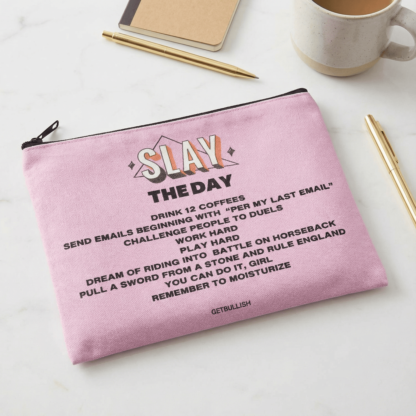 GetBullish Slay the Day Canvas Zipper Pouch 9.5" x 7" | Cosmetics Bag or Pencil Case