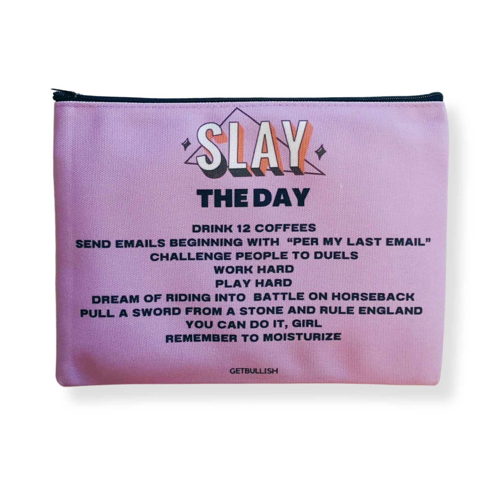 GetBullish Slay the Day Canvas Zipper Pouch 9.5" x 7" | Cosmetics Bag or Pencil Case