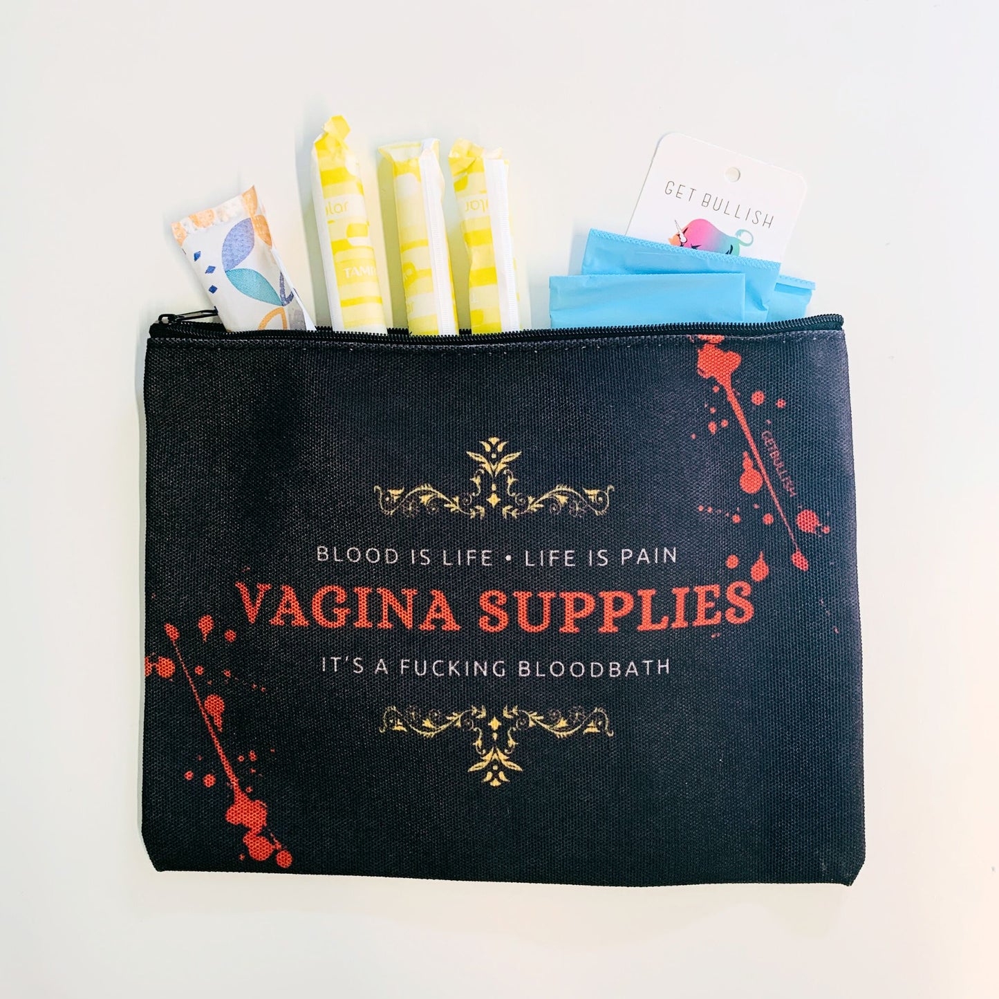 GetBullish Vagina Supplies Blood Bath Canvas Zipper Pouch 9.5" x 7" | Cosmetics Bag or Pencil Case