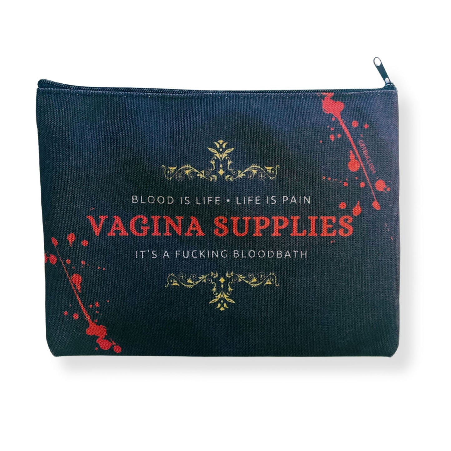 GetBullish Vagina Supplies Blood Bath Canvas Zipper Pouch 9.5" x 7" | Cosmetics Bag or Pencil Case