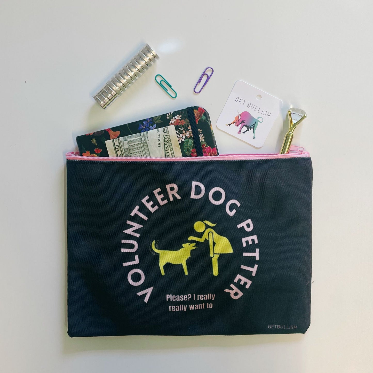 GetBullish Volunteer Dog Petter Canvas Zipper Pouch 9.5" x 7" | Cosmetics Bag or Pencil Case