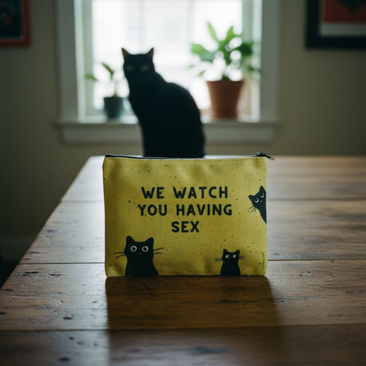 GetBullish We Watch You Having Sex Cats Canvas Zipper Pouch 9.5" x 7" | Cosmetics Bag or Pencil Case