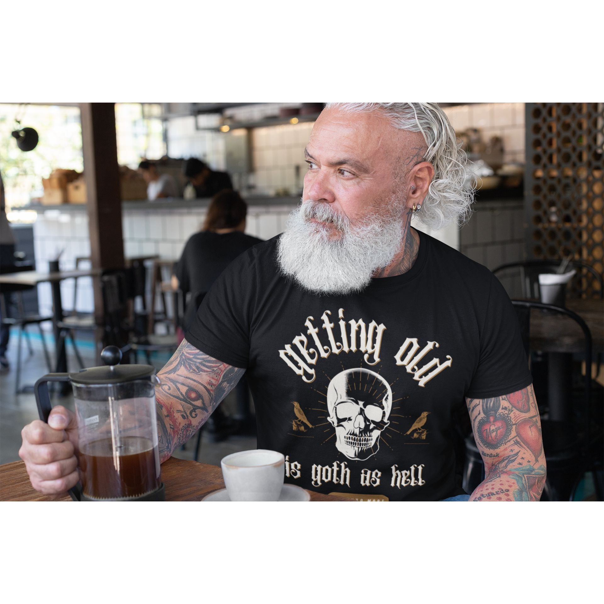 Getting Old is Goth as Hell Vintage Skull Tattoo Heavy Metal Themed Unisex Jersey Short Sleeve Tee