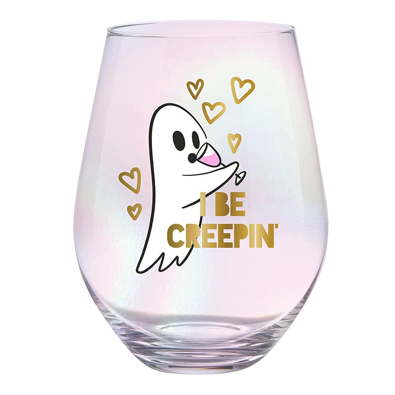 Ghost "I Be Creepin" Jumbo Stemless Wine Glass in Iridescent | 30 Oz. | Holds an Entire Bottle of Wine