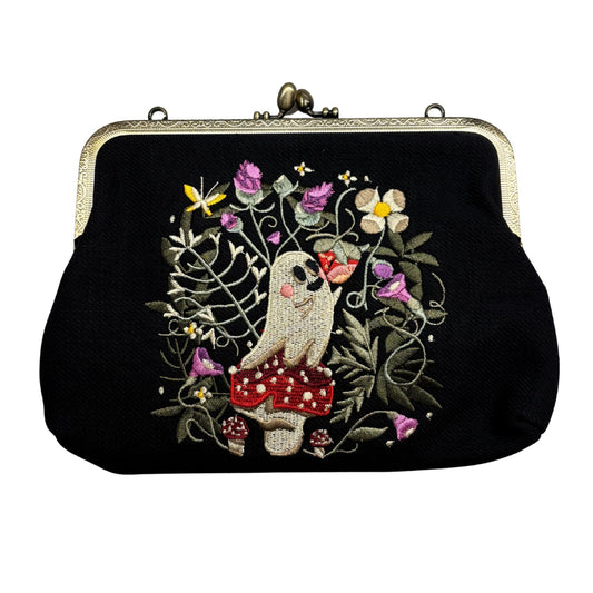 Ghost in Strawberry Field in Linen Blend | Halloween Illustration Handheld Shoulder Bag