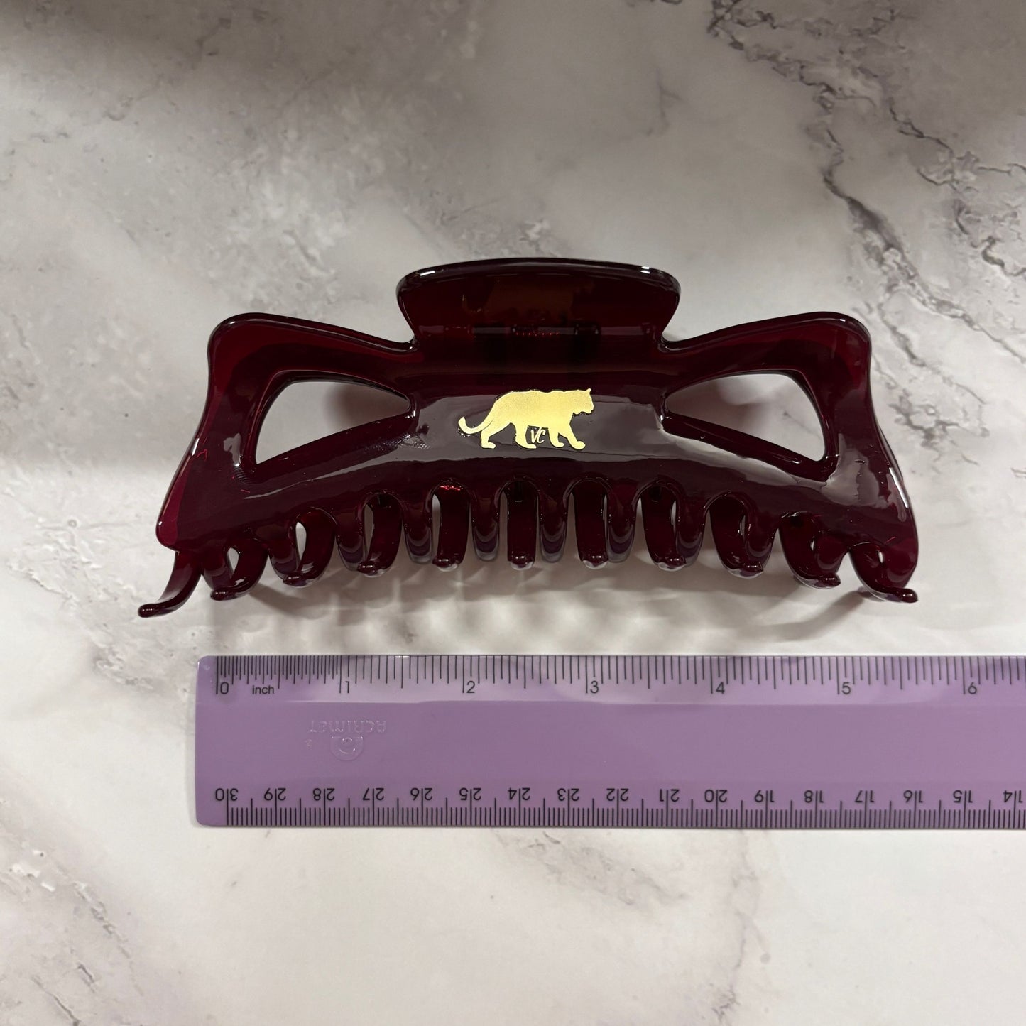 Giant Burgundy Hue Megabow Hair Claw for Long, Thick Hair | Velvet Claws Panther Icon in Gold Foil