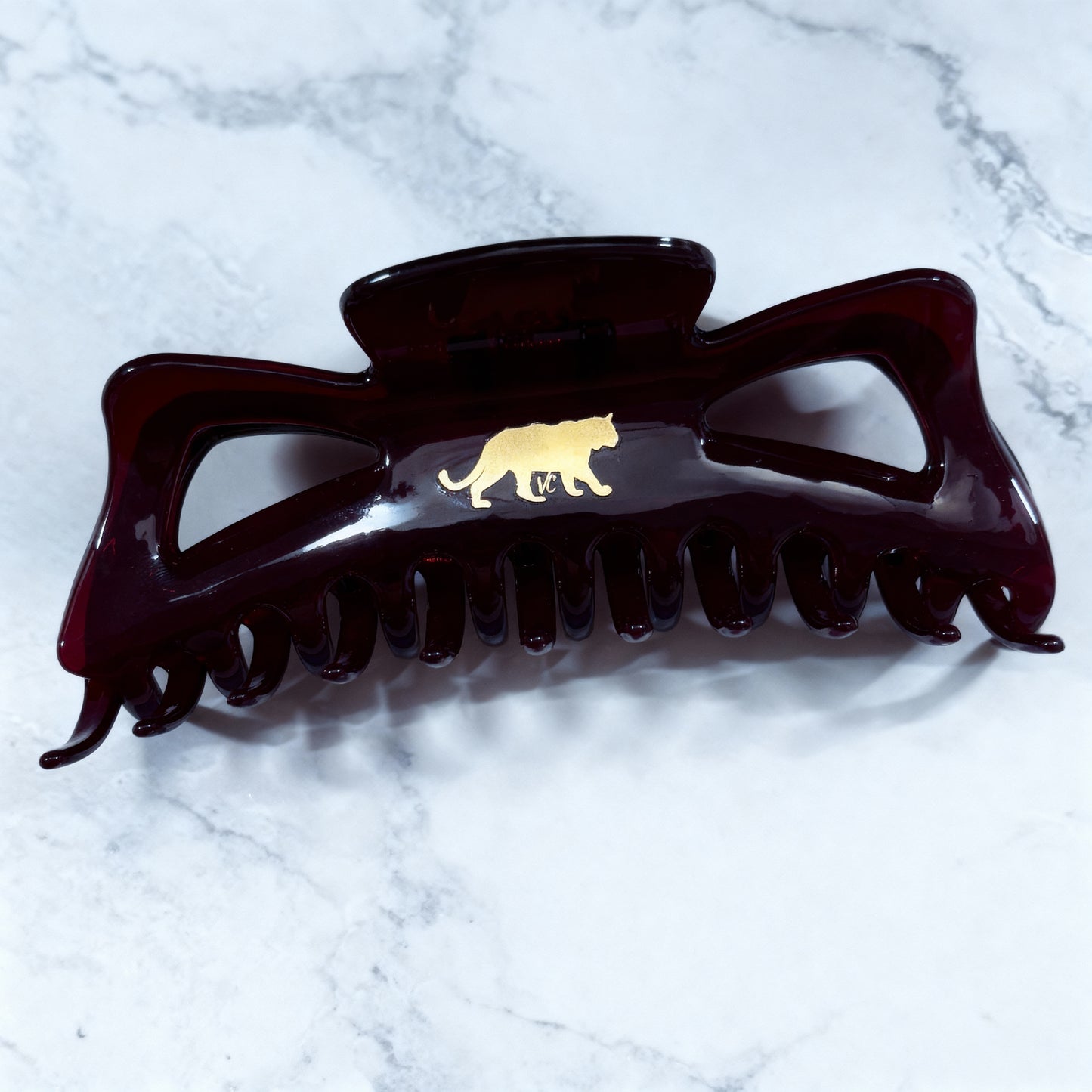 Giant Burgundy Hue Megabow Hair Claw for Long, Thick Hair | Velvet Claws Panther Icon in Gold Foil