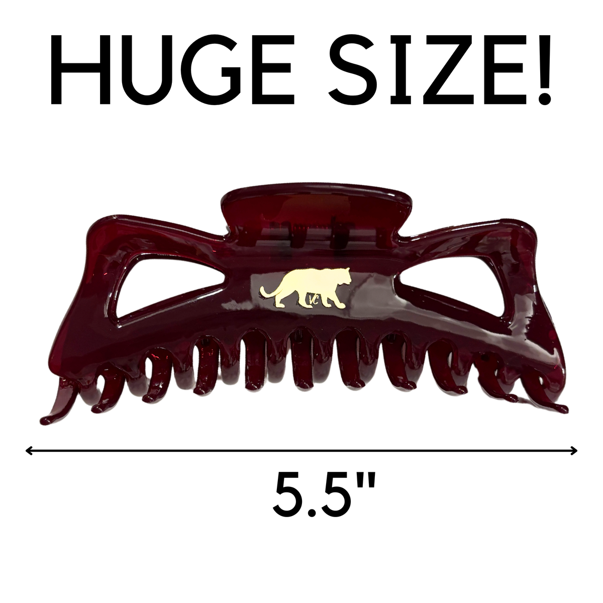 Giant Burgundy Hue Megabow Hair Claw for Long, Thick Hair | Velvet Claws Panther Icon in Gold Foil-Velvet Claws-The Bullish Store