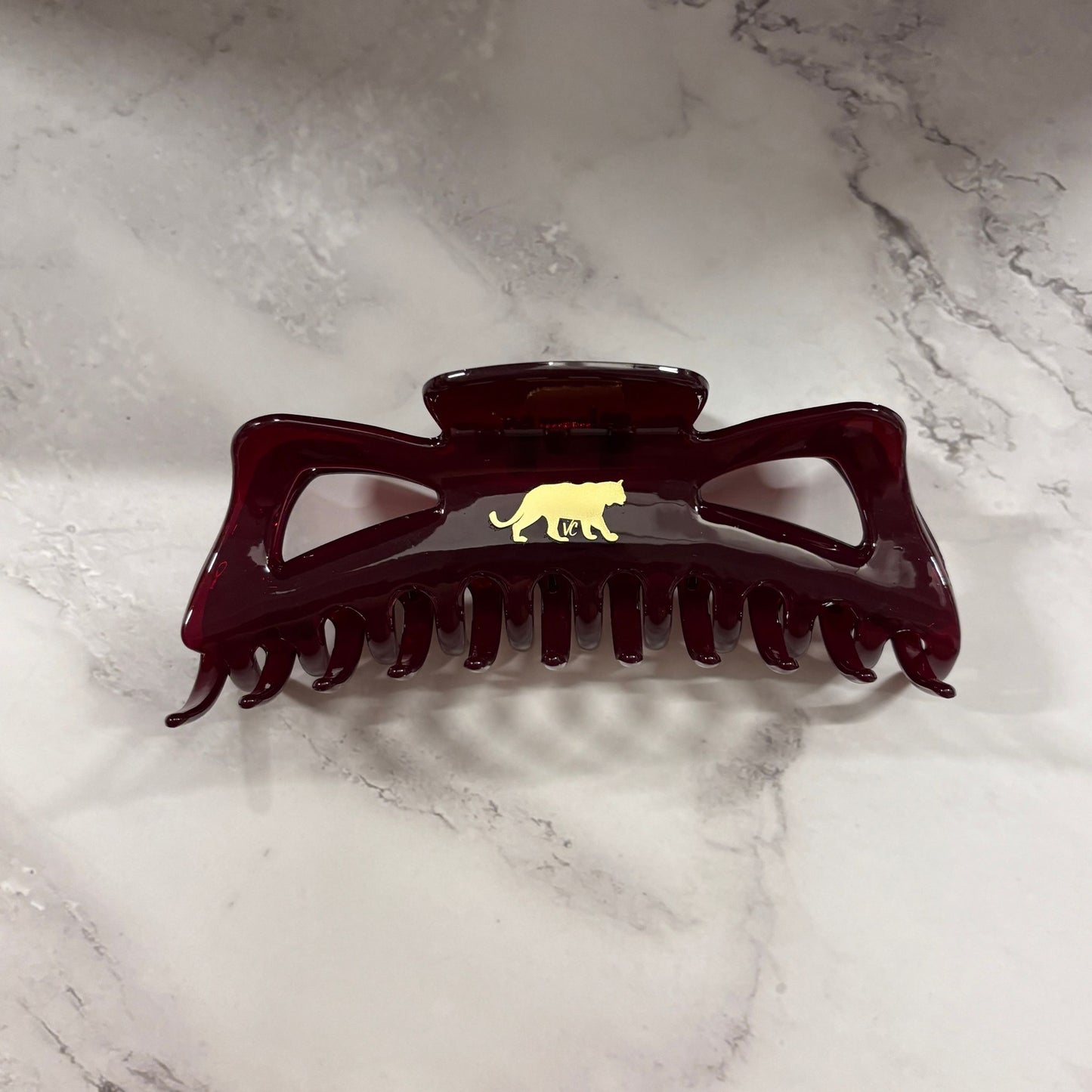 Giant Burgundy Hue Megabow Hair Claw for Long, Thick Hair | Velvet Claws Panther Icon in Gold Foil