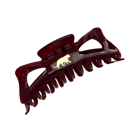 Giant Burgundy Hue Megabow Hair Claw for Long, Thick Hair | Velvet Claws Panther Icon in Gold Foil-Velvet Claws-The Bullish Store