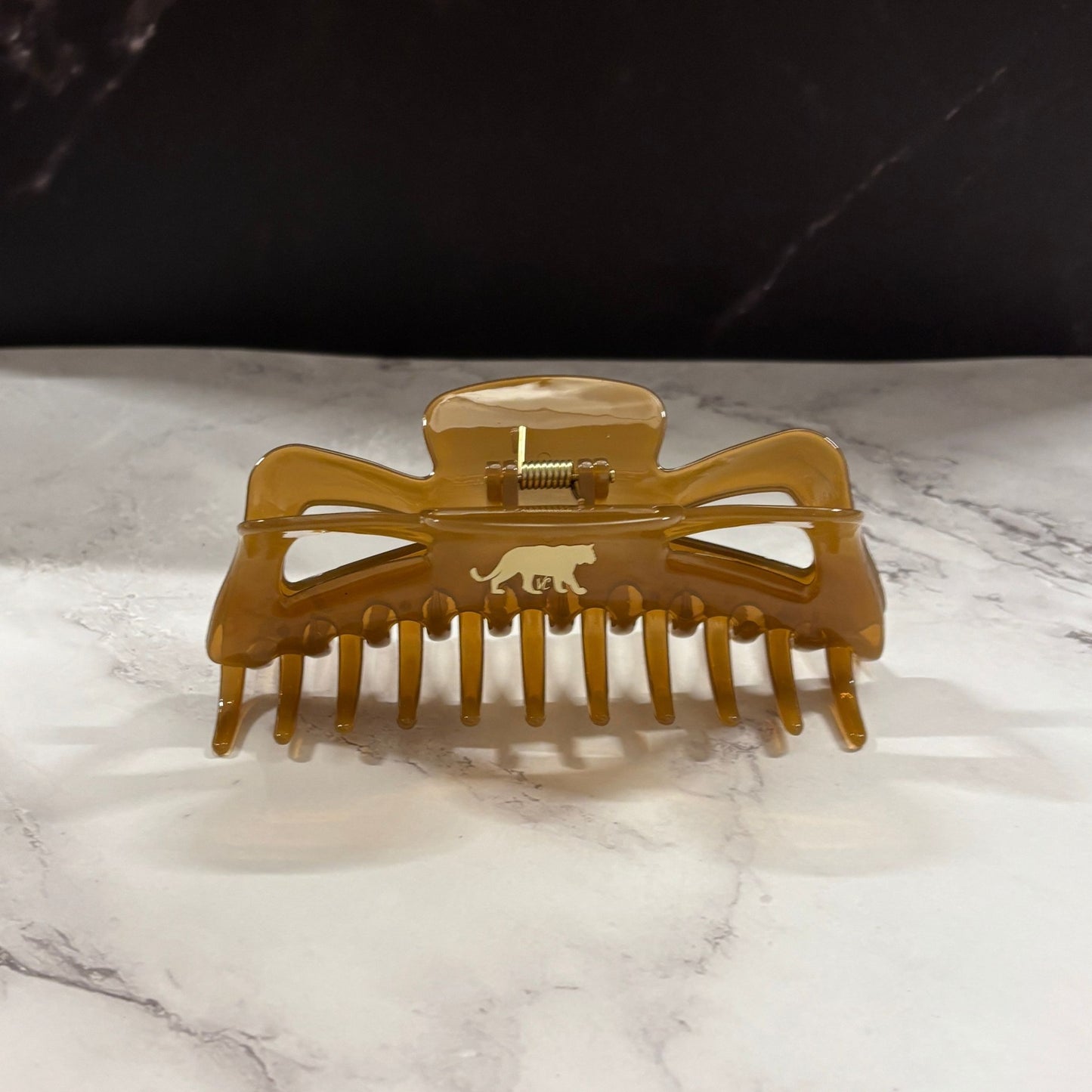 Giant Caramel Megabow Hair Claw for Long, Thick Hair | Velvet Claws Panther Icon in Gold Foil