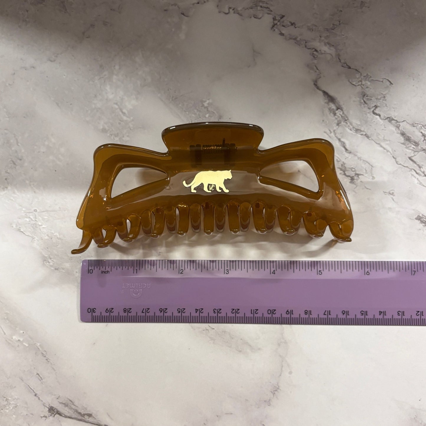 Giant Caramel Megabow Hair Claw for Long, Thick Hair | Velvet Claws Panther Icon in Gold Foil