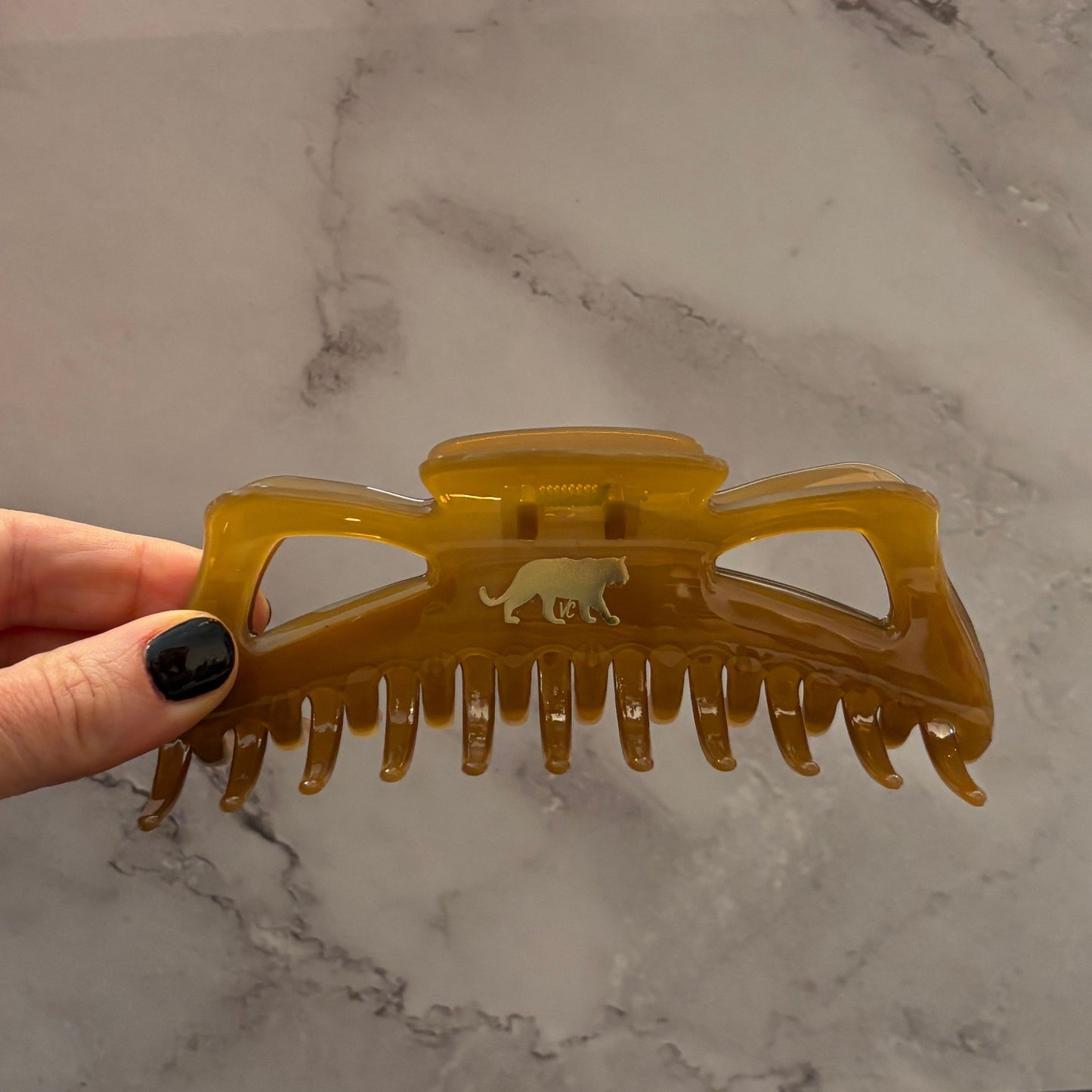 Giant Caramel Megabow Hair Claw for Long, Thick Hair | Velvet Claws Panther Icon in Gold Foil