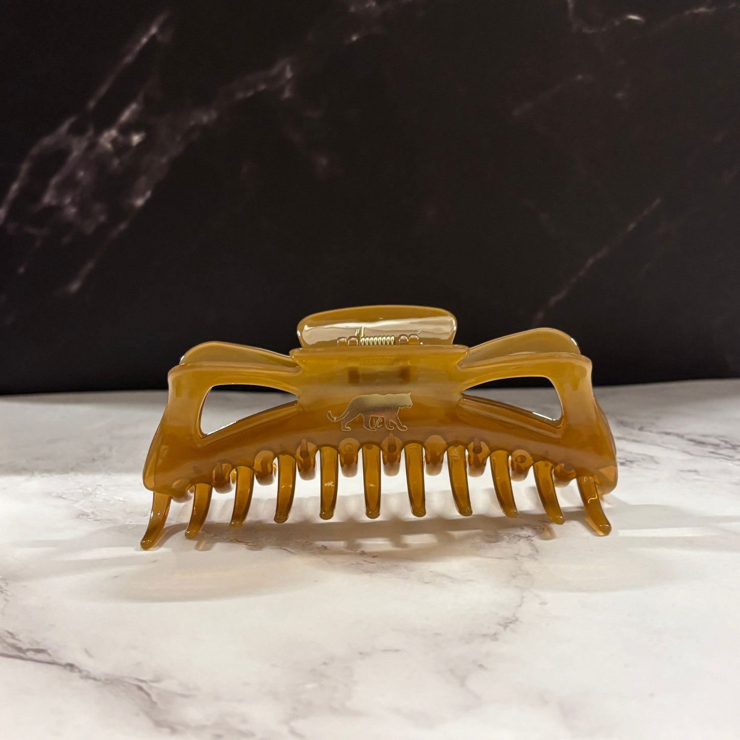 Giant Caramel Megabow Hair Claw for Long, Thick Hair | Velvet Claws Panther Icon in Gold Foil