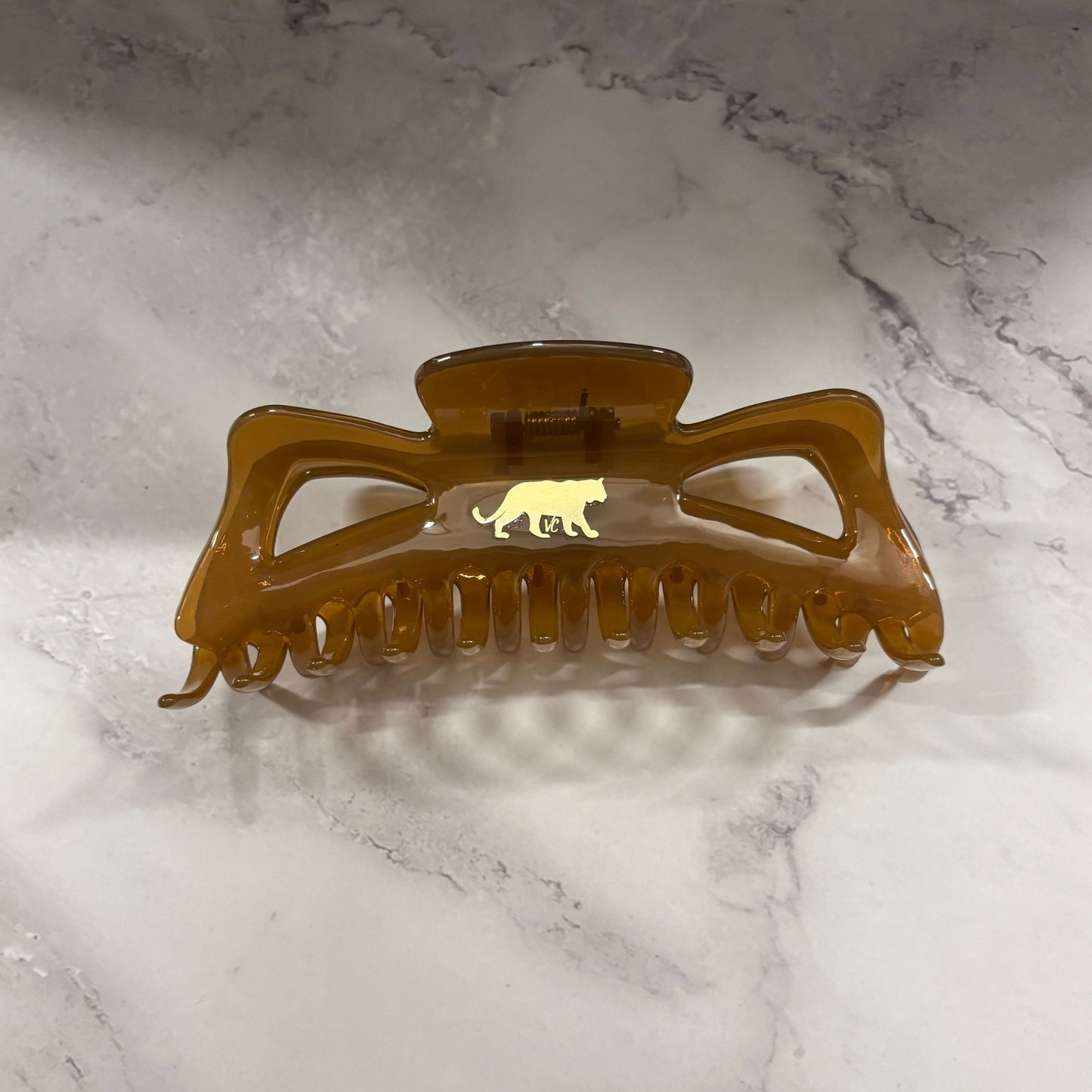 Giant Caramel Megabow Hair Claw for Long, Thick Hair | Velvet Claws Panther Icon in Gold Foil