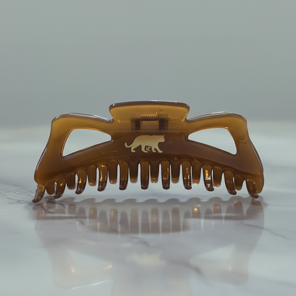 Giant Caramel Megabow Hair Claw for Long, Thick Hair | Velvet Claws Panther Icon in Gold Foil
