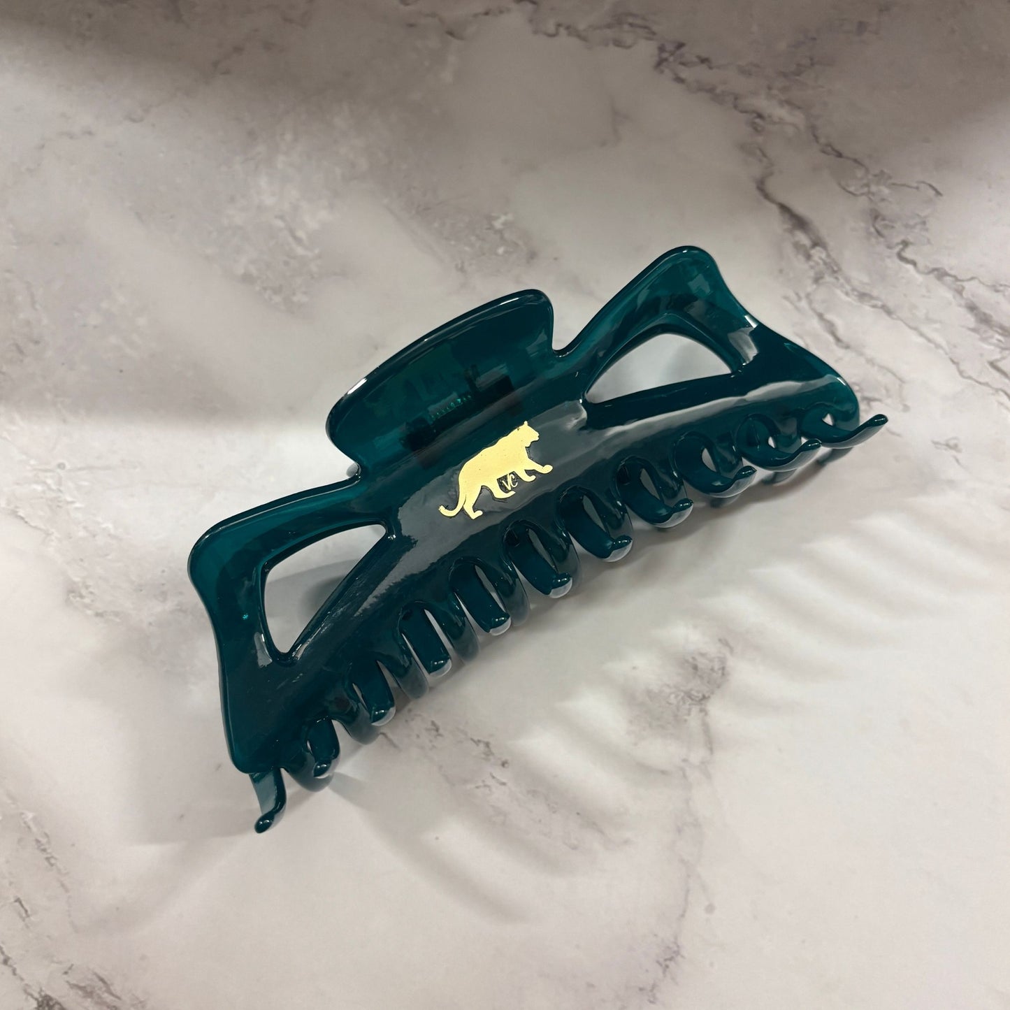 Giant Emerald Megabow Hair Claw for Long, Thick Hair | Velvet Claws Panther Icon in Gold Foil