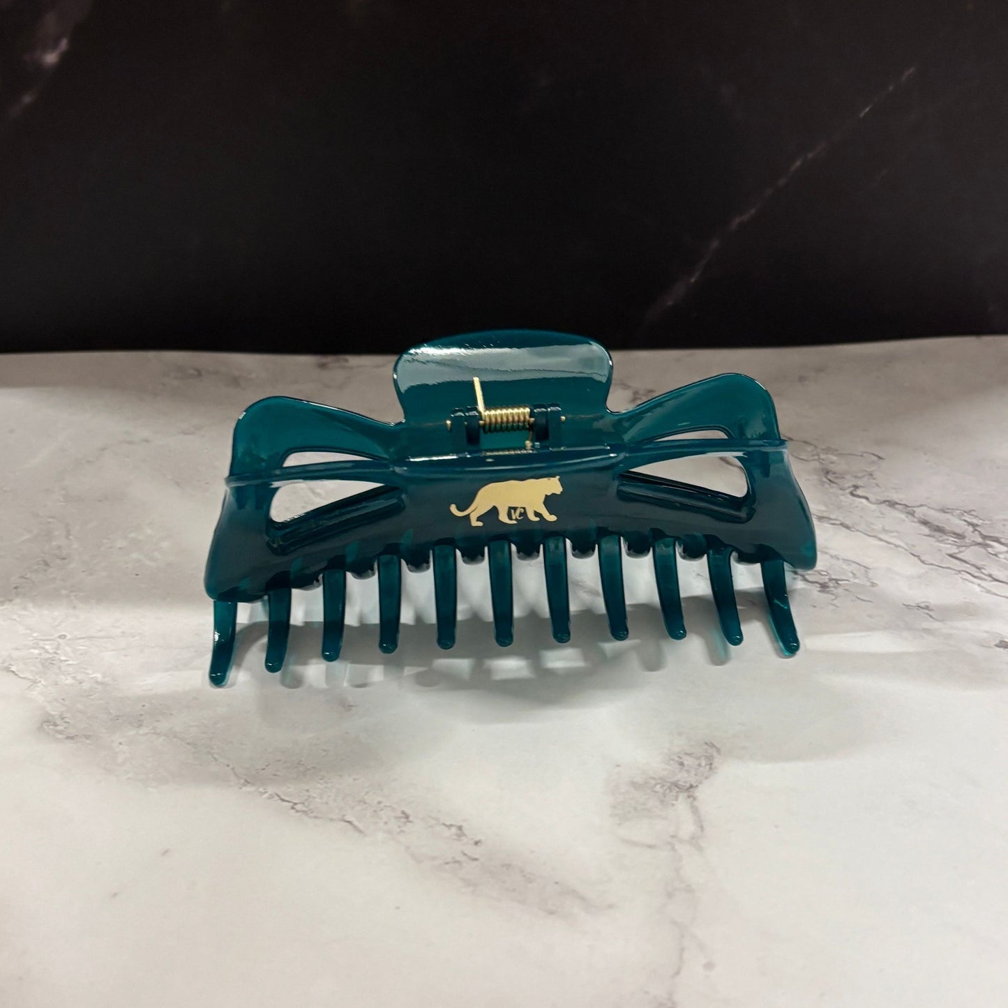 Giant Emerald Megabow Hair Claw for Long, Thick Hair | Velvet Claws Panther Icon in Gold Foil