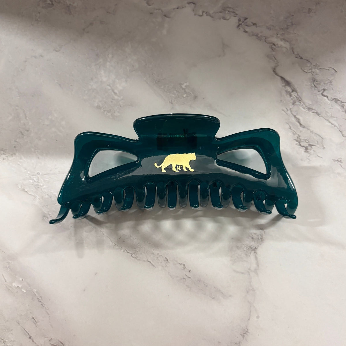 Giant Emerald Megabow Hair Claw for Long, Thick Hair | Velvet Claws Panther Icon in Gold Foil