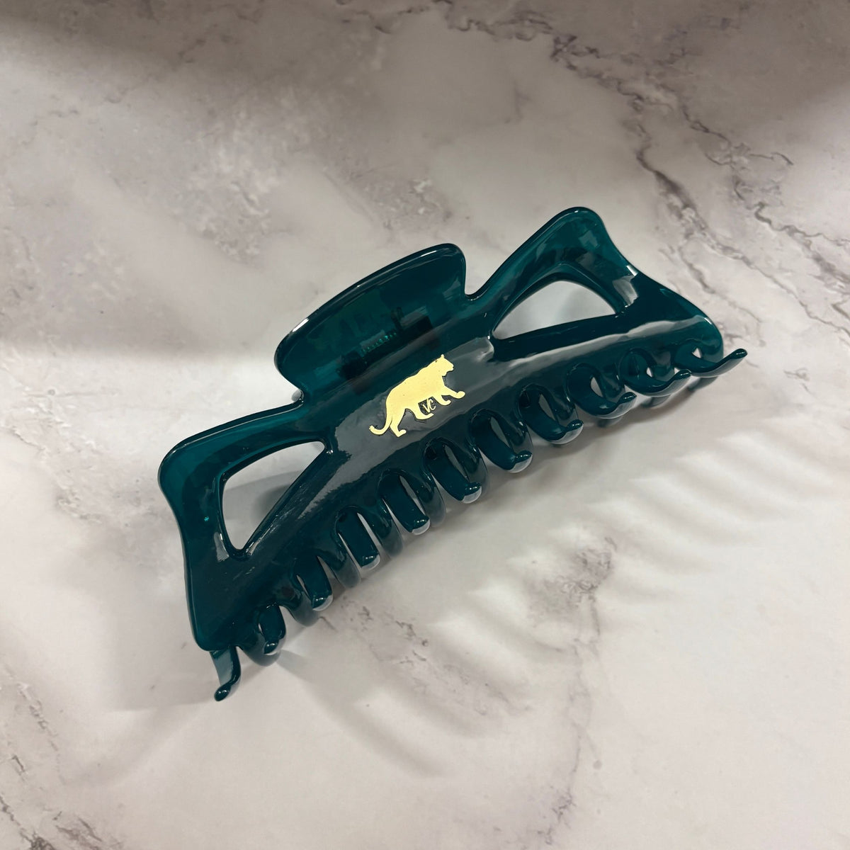 Giant Emerald Megabow Hair Claw for Long, Thick Hair | Velvet Claws Panther Icon in Gold Foil