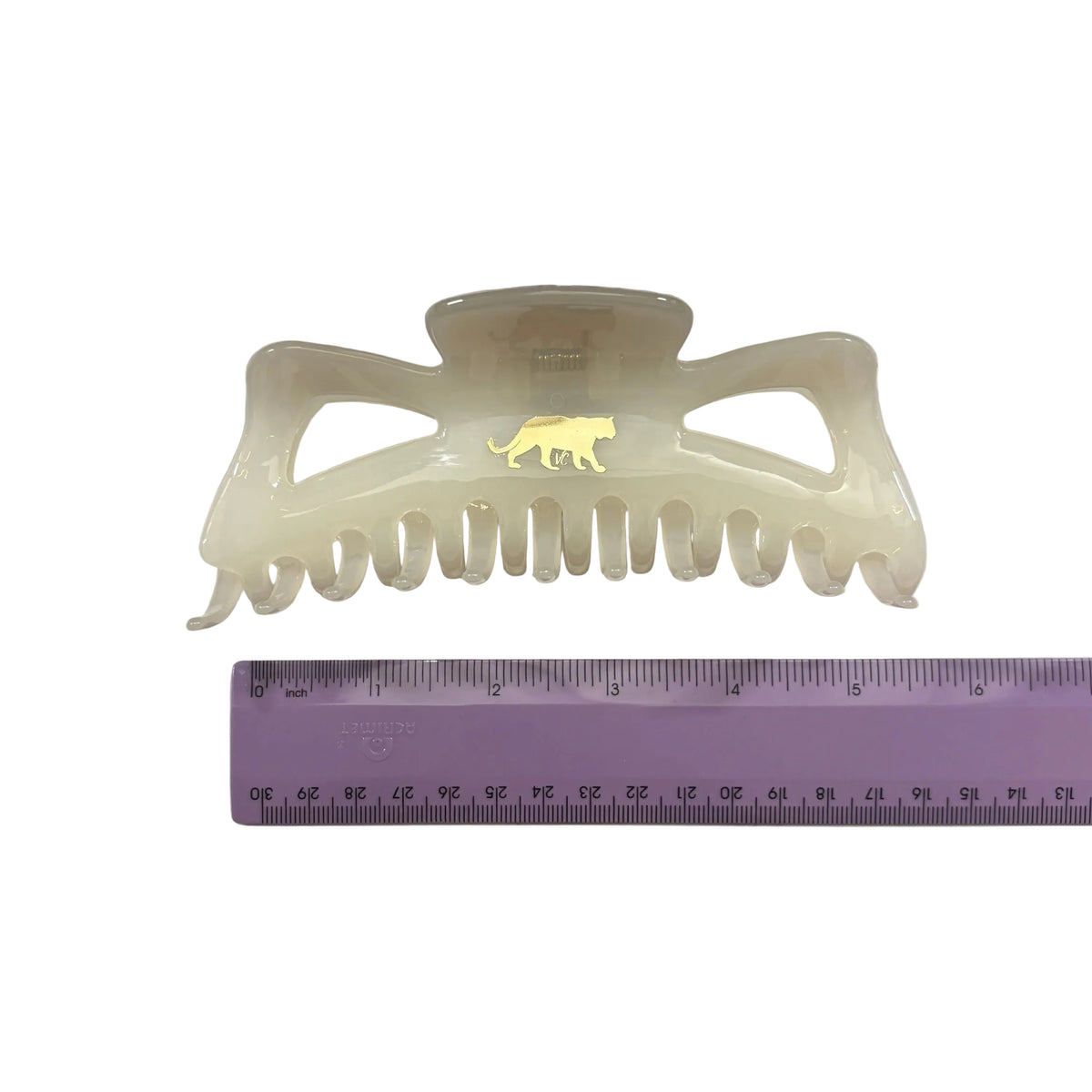 Giant Fresh Cream Megabow Hair Claw for Long, Thick Hair | Velvet Claws Panther Icon in Gold Foil