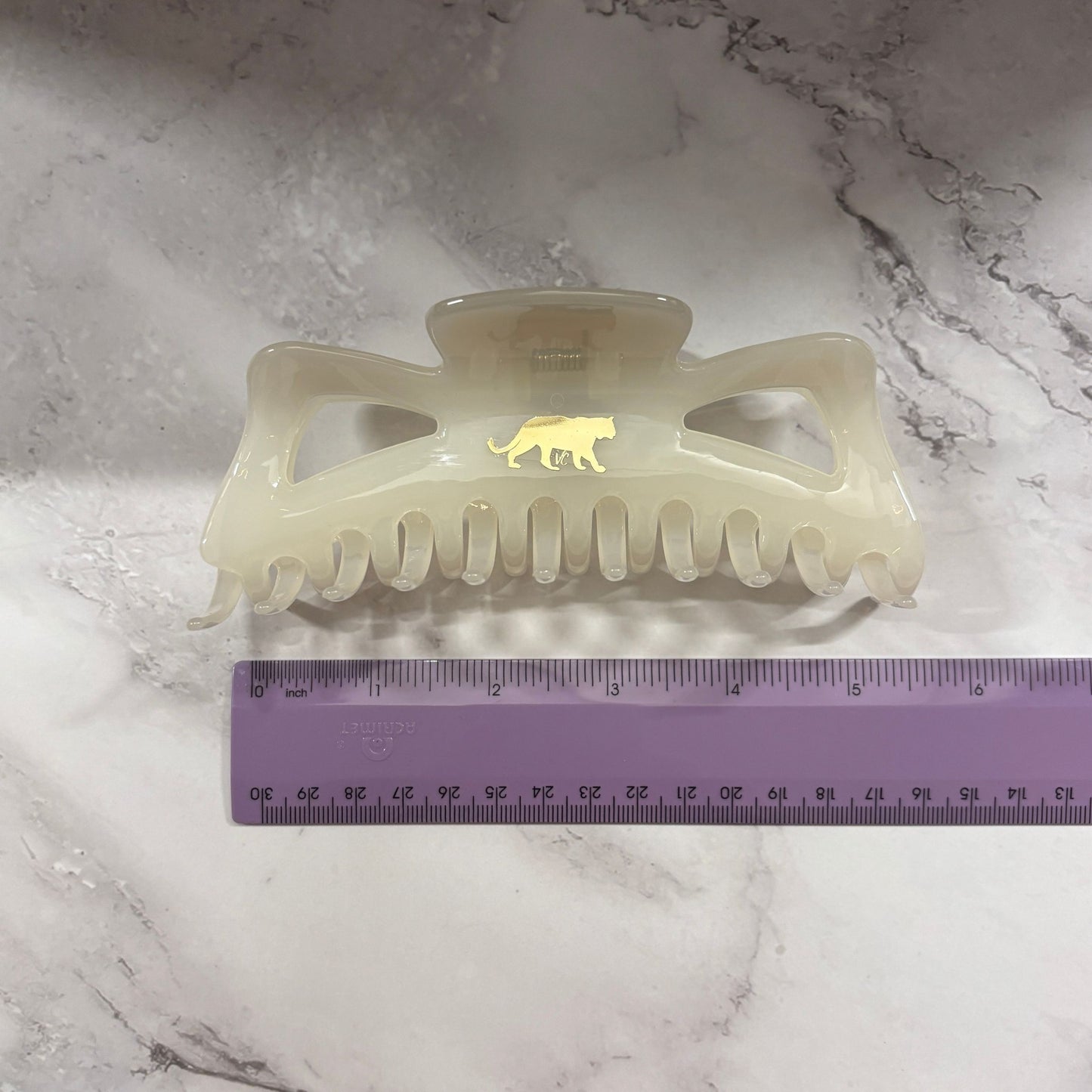 Giant Fresh Cream Megabow Hair Claw for Long, Thick Hair | Velvet Claws Panther Icon in Gold Foil