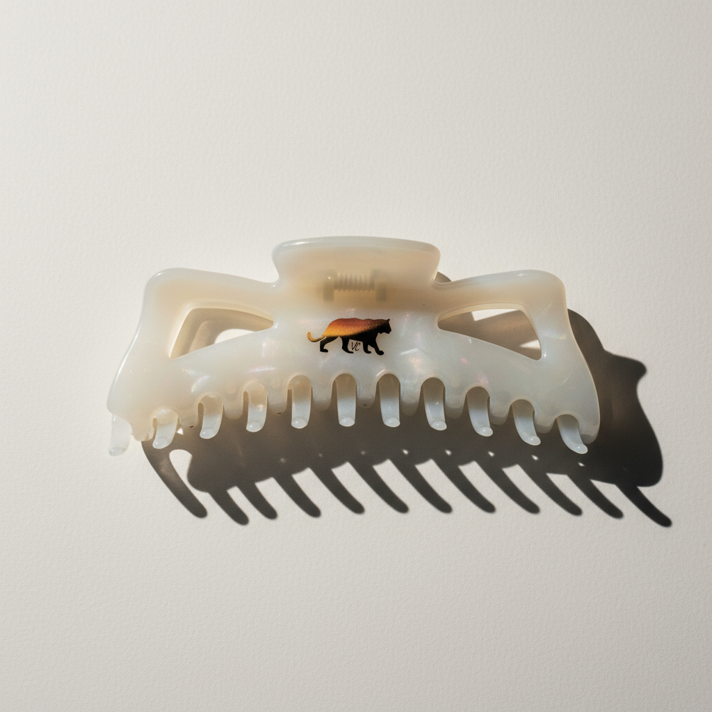 Giant Fresh Cream Megabow Hair Claw for Long, Thick Hair | Velvet Claws Panther Icon in Gold Foil