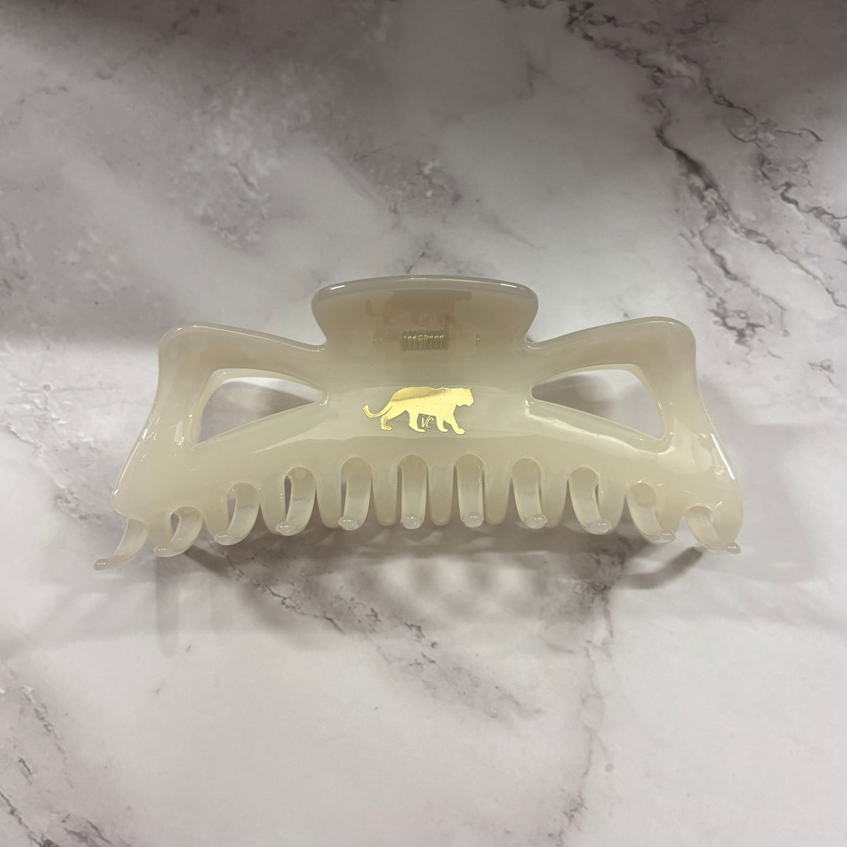 Giant Fresh Cream Megabow Hair Claw for Long, Thick Hair | Velvet Claws Panther Icon in Gold Foil