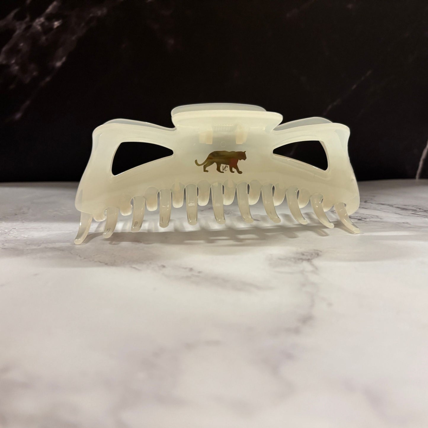 Giant Fresh Cream Megabow Hair Claw for Long, Thick Hair | Velvet Claws Panther Icon in Gold Foil