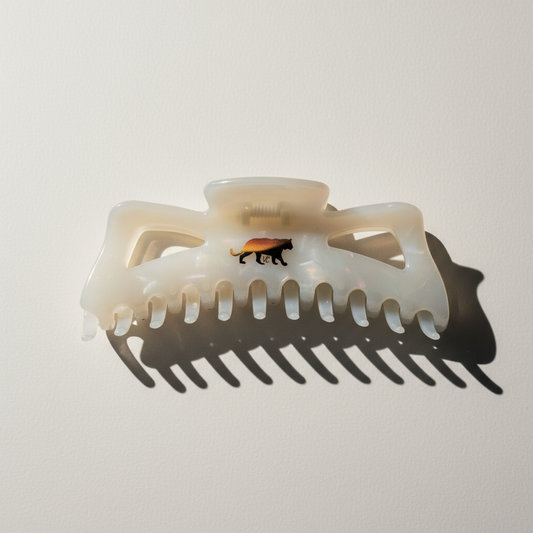 Giant Fresh Cream Megabow Hair Claw for Long, Thick Hair | Velvet Claws Panther Icon in Gold Foil