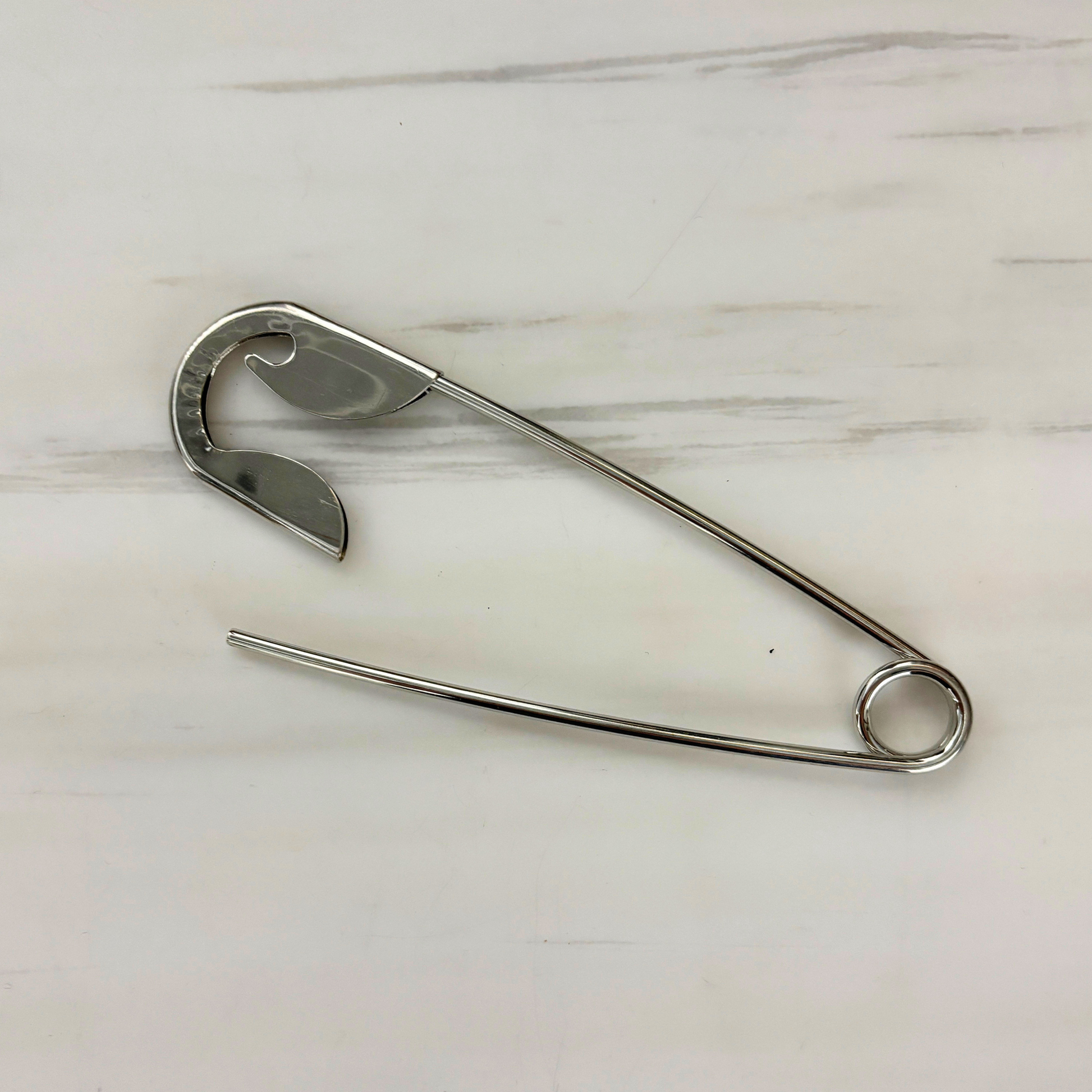 Giant Safety Pin Hair Clip | Punk Bun Pin | 5" Silver | Bag Charm or Keychain