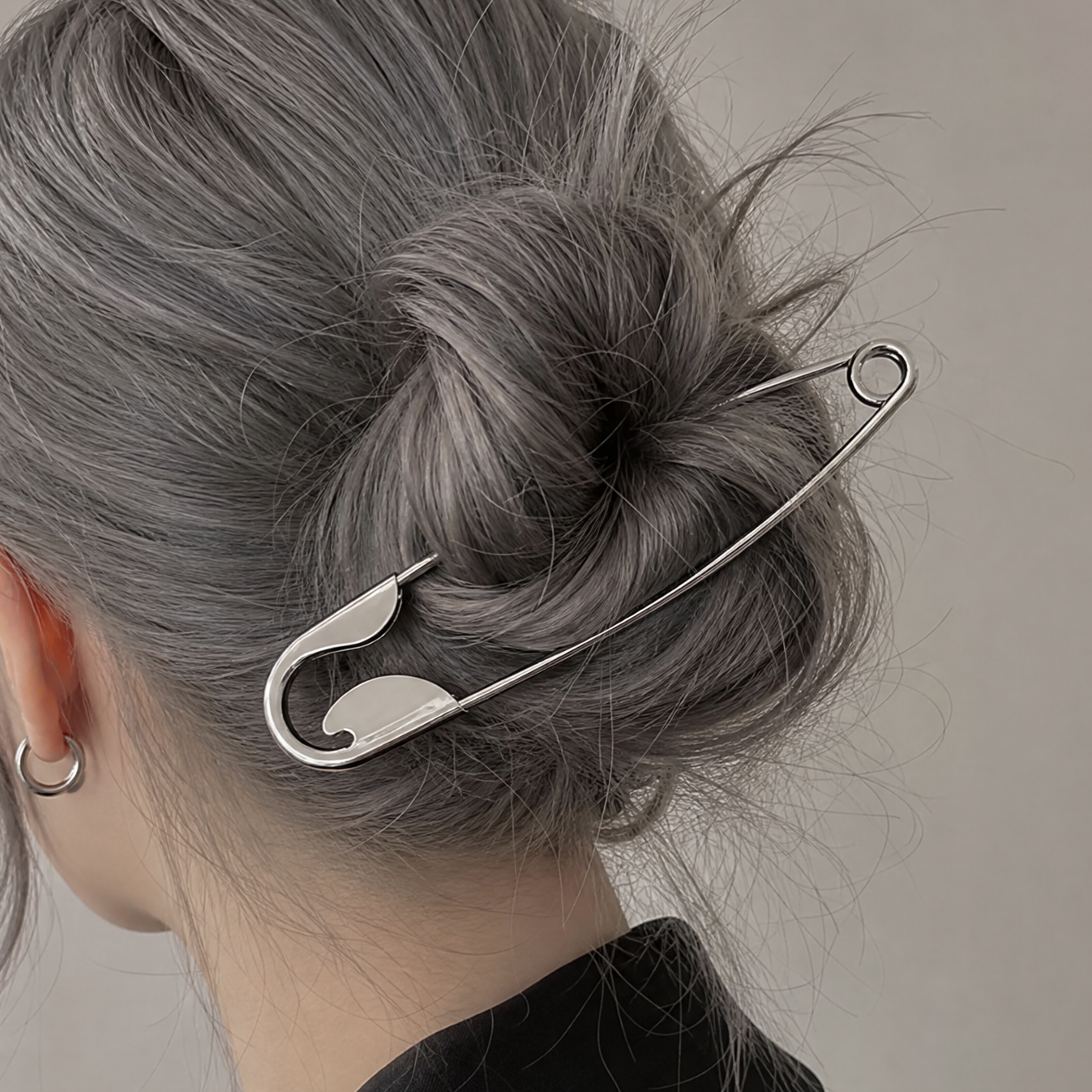 Giant Safety Pin Hair Clip | Punk Bun Pin | 5" Silver | Bag Charm or Keychain
