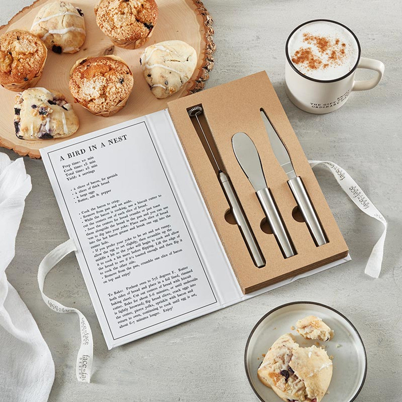 Gift Box: Sunny-Side Up Breakfast Tools Book Box | Frother, Jam Spreader, and Butter Scraper Gift Set