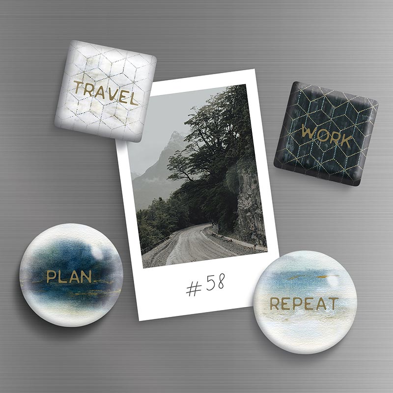 Travel Themed Glass Magnet Set of 4 in a Gift Box