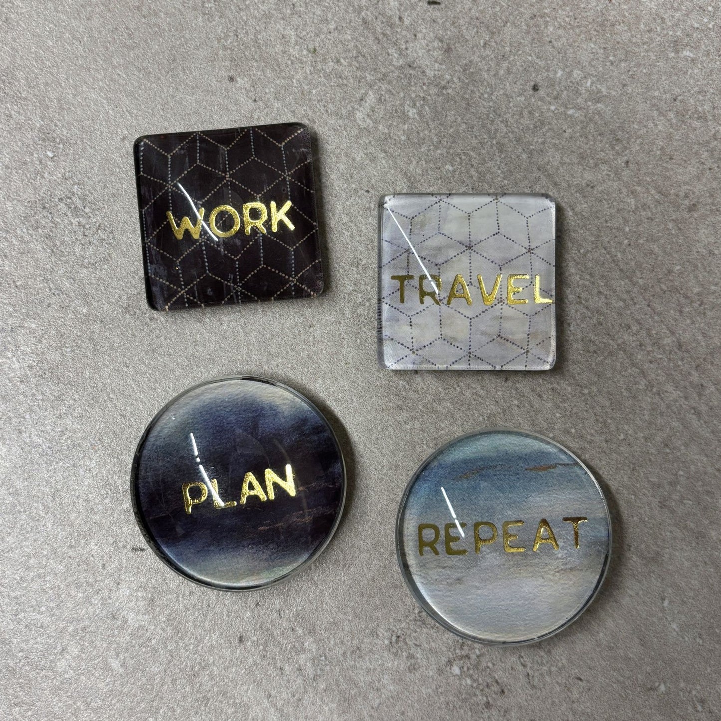 Gift Boxed Magnet Set | Travel Themed Glass Magnet Set of 4