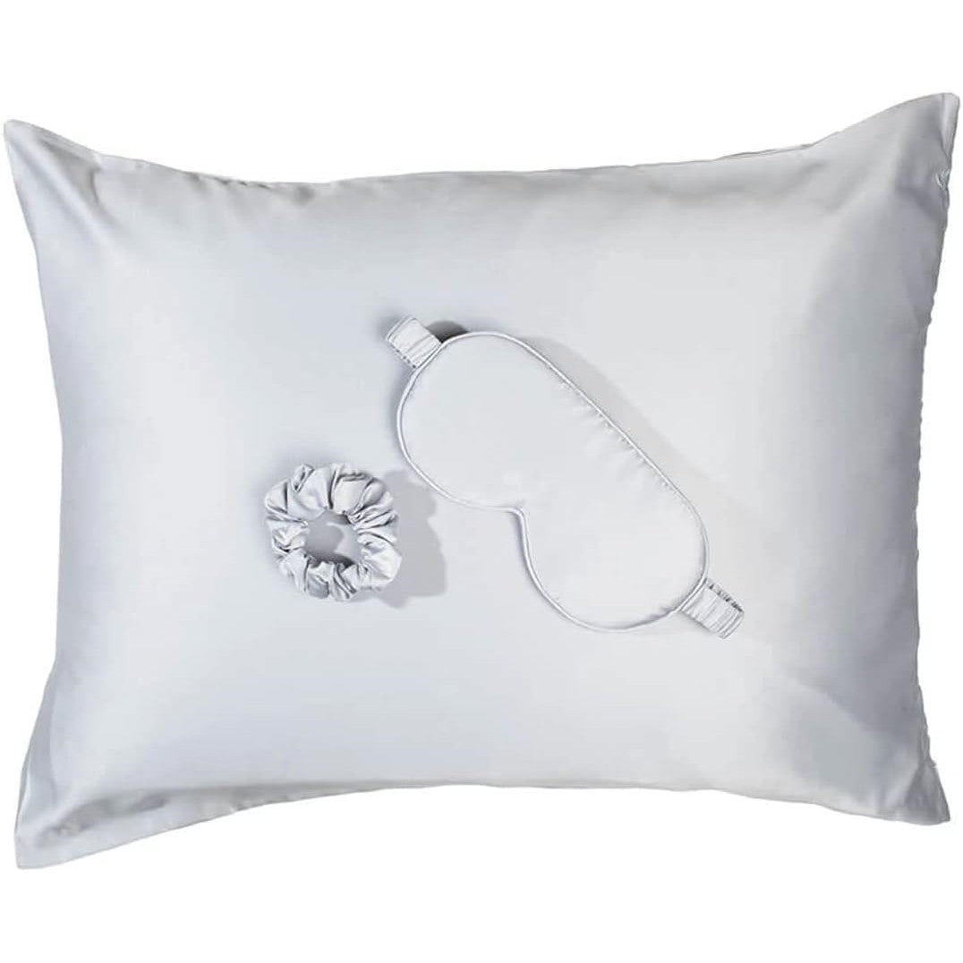 Giftable Gray Goodnight Gorgeous Satin Sleep Set [Includes Pillowcase, Sleep Mask + Scrunchie]