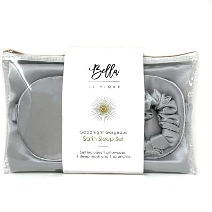 Giftable Gray Goodnight Gorgeous Satin Sleep Set [Includes Pillowcase, Sleep Mask + Scrunchie]