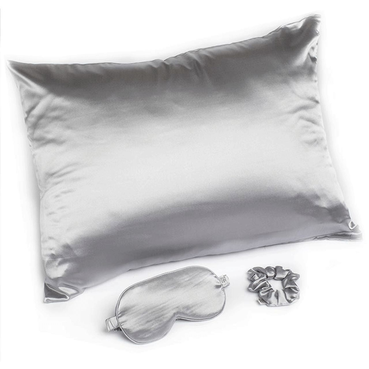 Giftable Gray Goodnight Gorgeous Satin Sleep Set [Includes Pillowcase, Sleep Mask + Scrunchie]