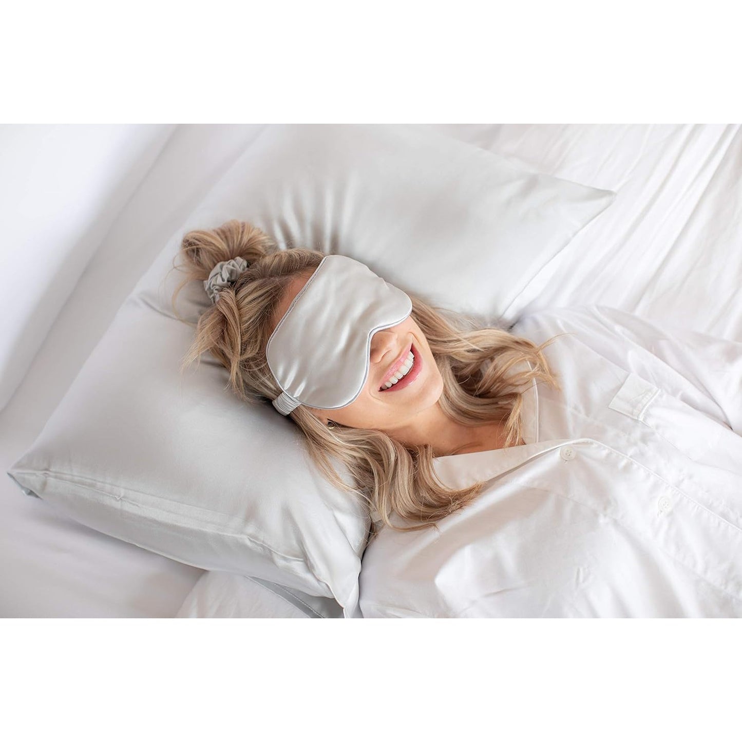 Giftable White Goodnight Gorgeous Satin Sleep Set [Includes Pillowcase, Sleep Mask + Scrunchie]