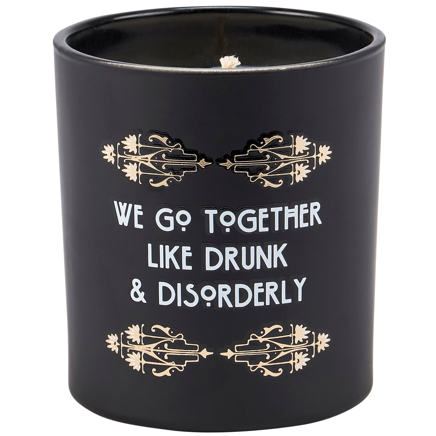 Gin Scented Art Deco Soy Candle | We Go Together Like Drunk And Disorderly Jar Candle | Gold Accents Matte Black Glass | 35hrs Burn Time
