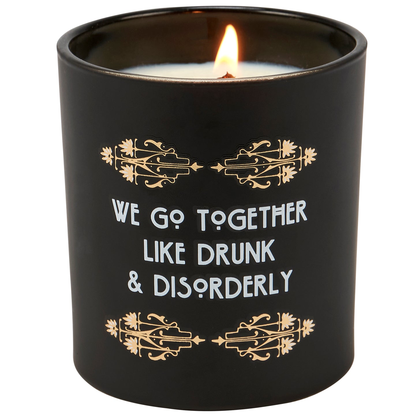 Gin Scented Art Deco Soy Candle | We Go Together Like Drunk And Disorderly Jar Candle | Gold Accents Matte Black Glass | 35hrs Burn Time
