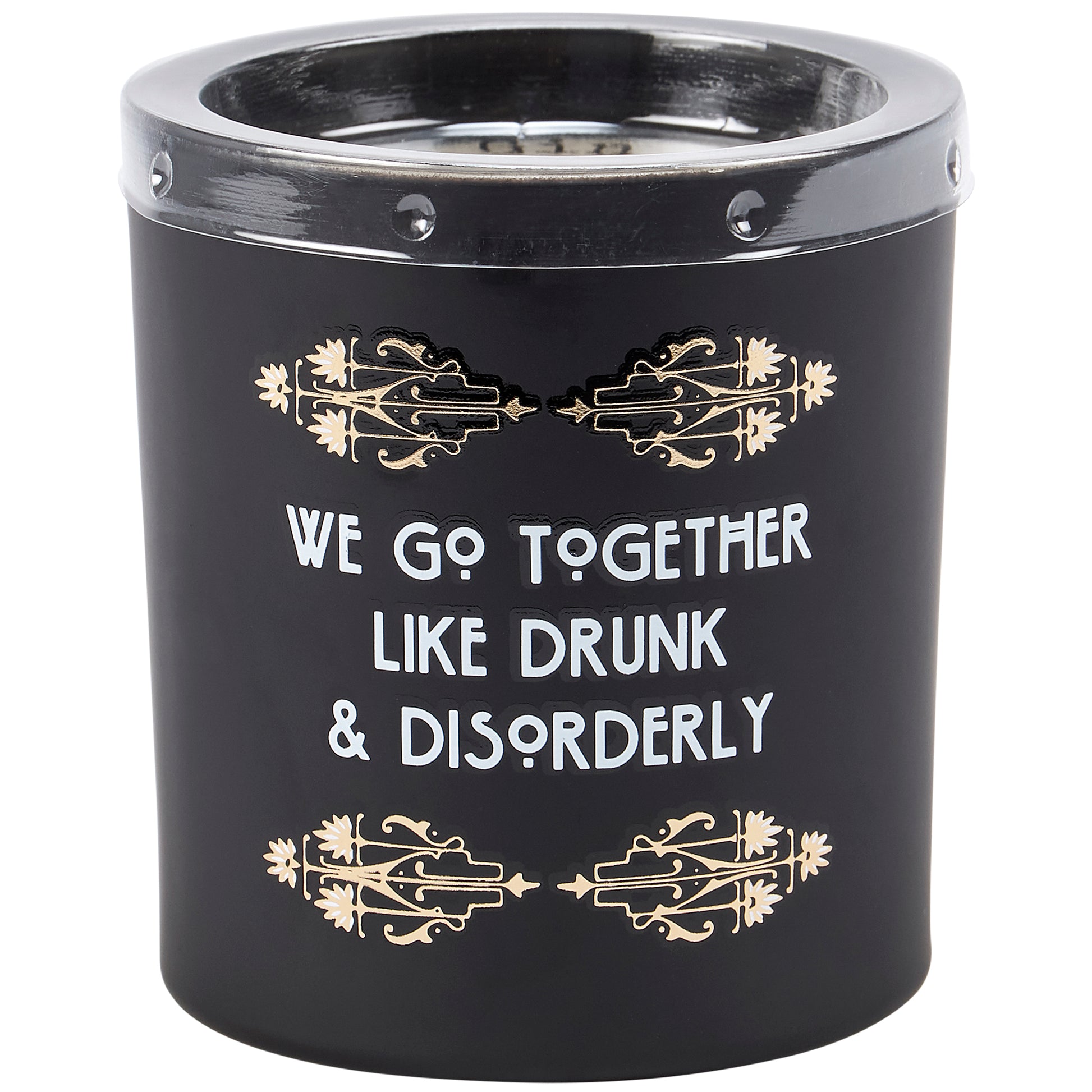 Gin Scented Art Deco Soy Candle | We Go Together Like Drunk And Disorderly Jar Candle | Gold Accents Matte Black Glass | 35hrs Burn Time
