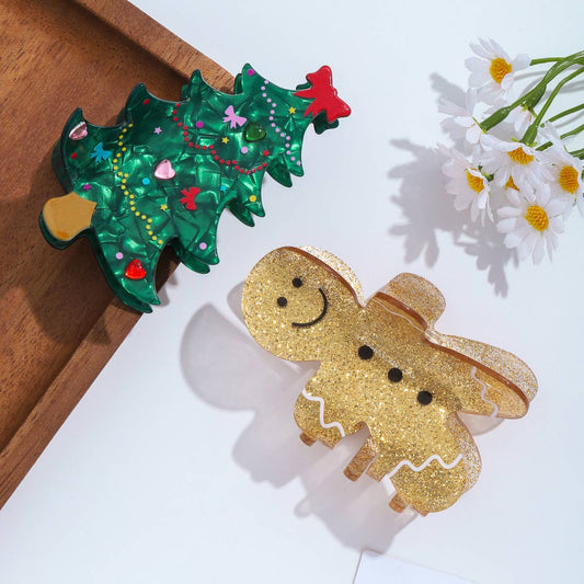 Gingerbread Man & Christmas Tree Hair Claw Clip-SoapElenGlen-The Bullish Store