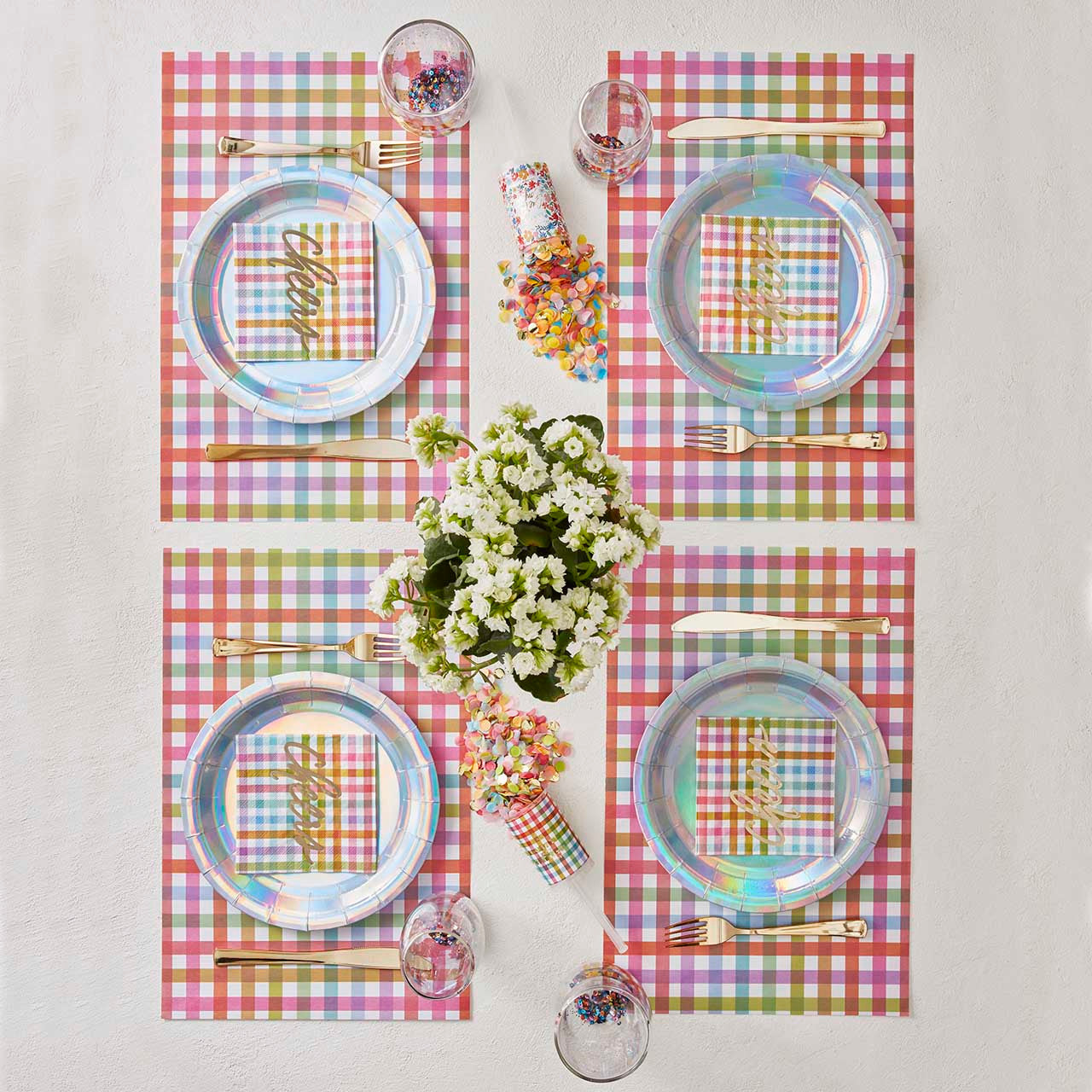 Gingham Cheers Foil Beverage Napkins | Cocktail Party Napkin | 5" Square