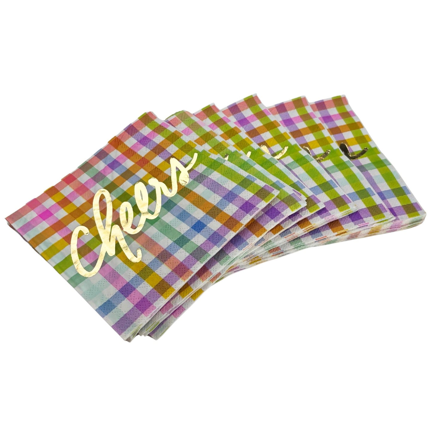 Gingham Cheers Foil Beverage Napkins | Cocktail Party Napkin | 5" Square
