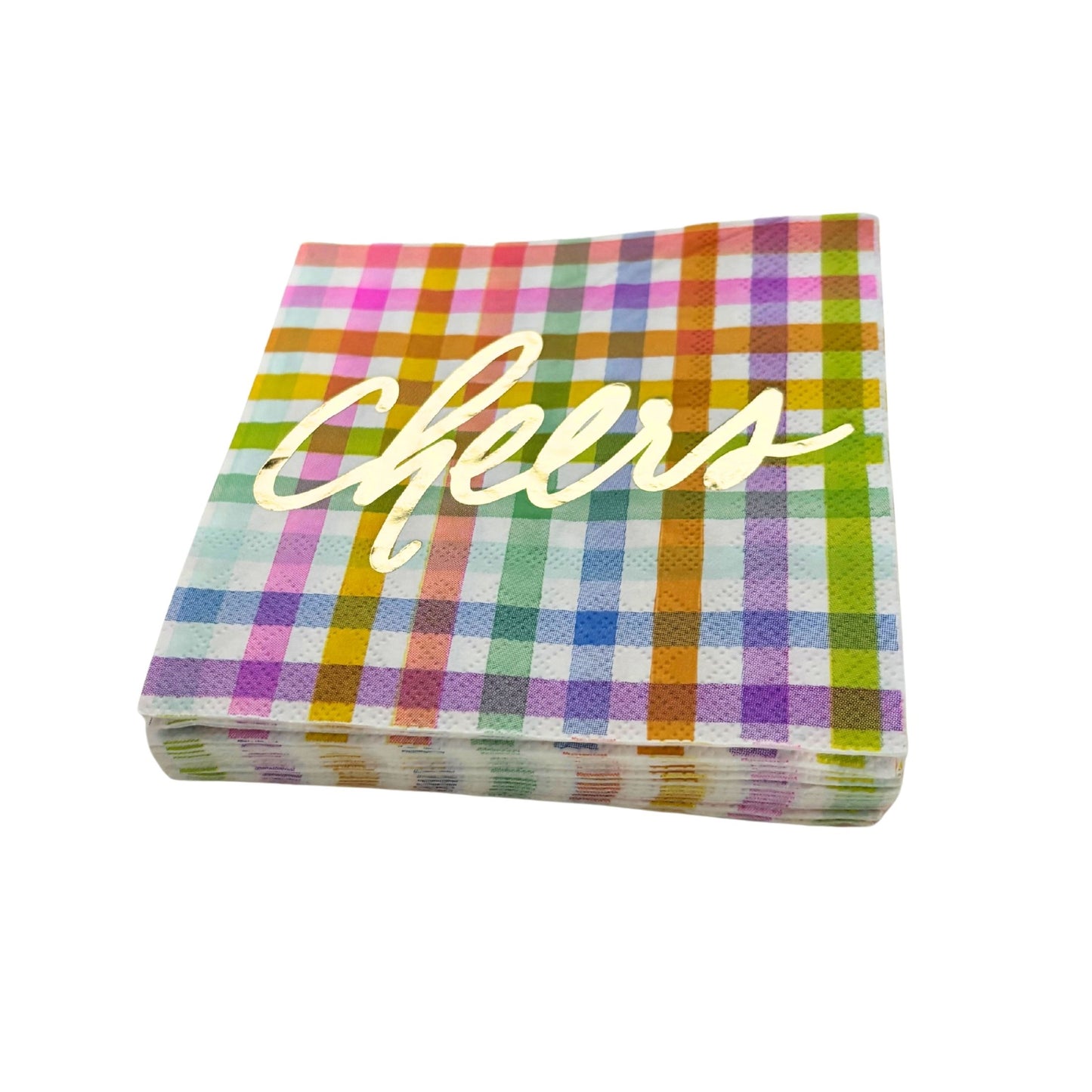 Gingham Cheers Foil Beverage Napkins | Cocktail Party Napkin | 5" Square