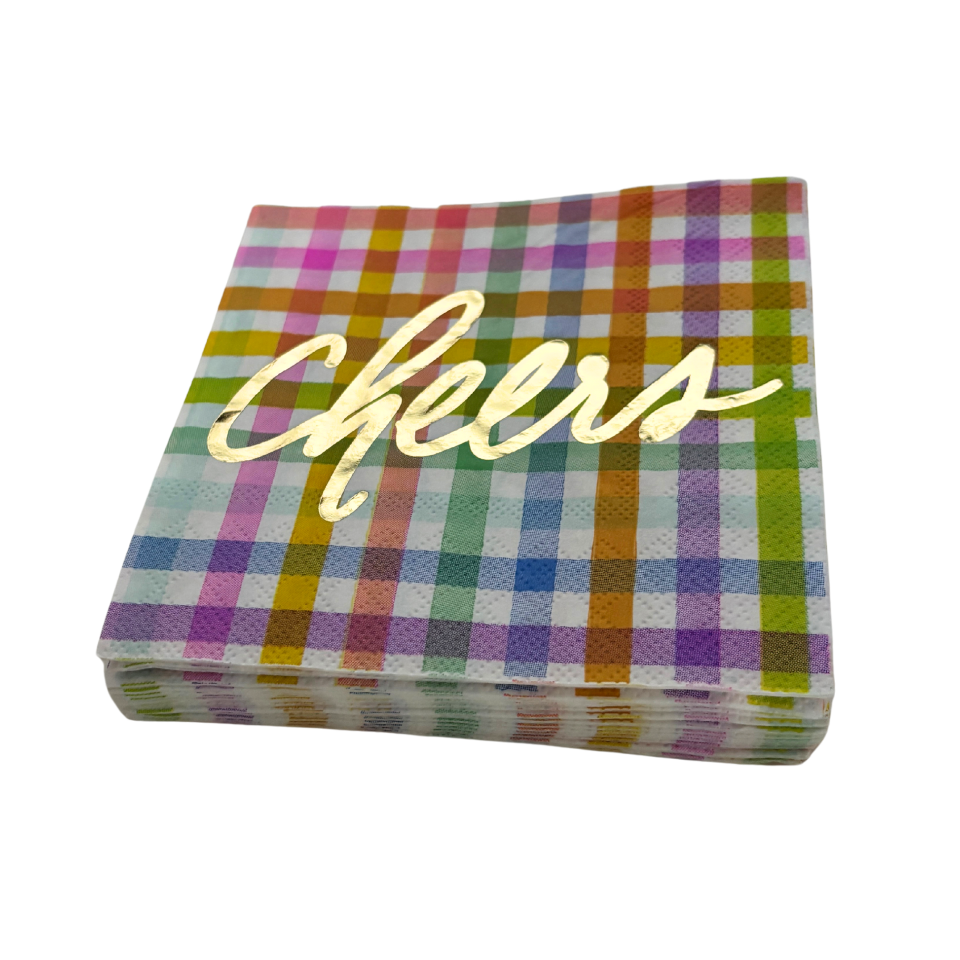 Gingham Cheers Foil Beverage Napkins | Cocktail Party Napkin | 5" Square