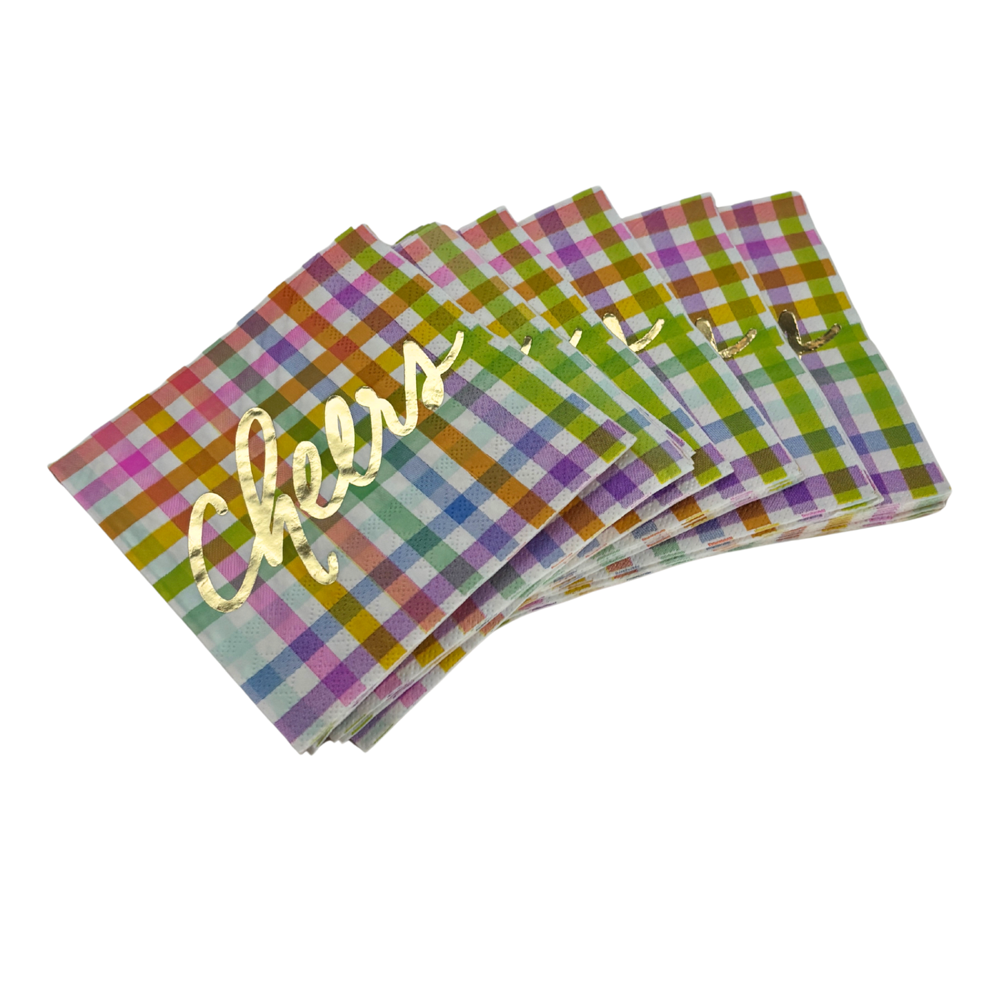 Gingham Cheers Foil Beverage Napkins | Cocktail Party Napkin | 5" Square