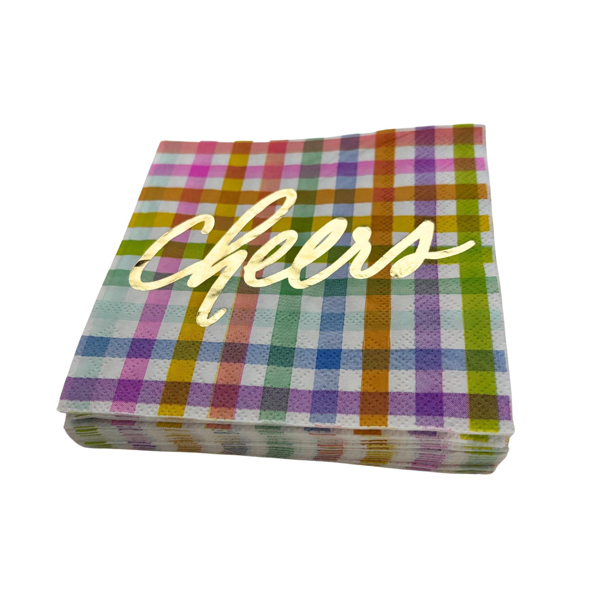 Gingham Cheers Foil Beverage Napkins | Cocktail Party Napkin | 5" Square